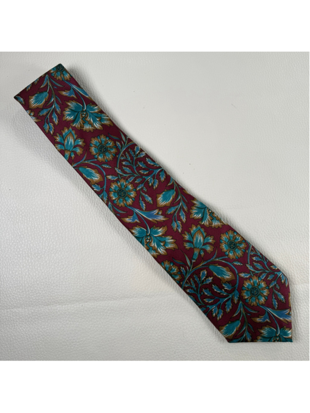 Andhurst 100% Silk Tie Floral Burgundy Teal Gold Made in USA Vintage Necktie